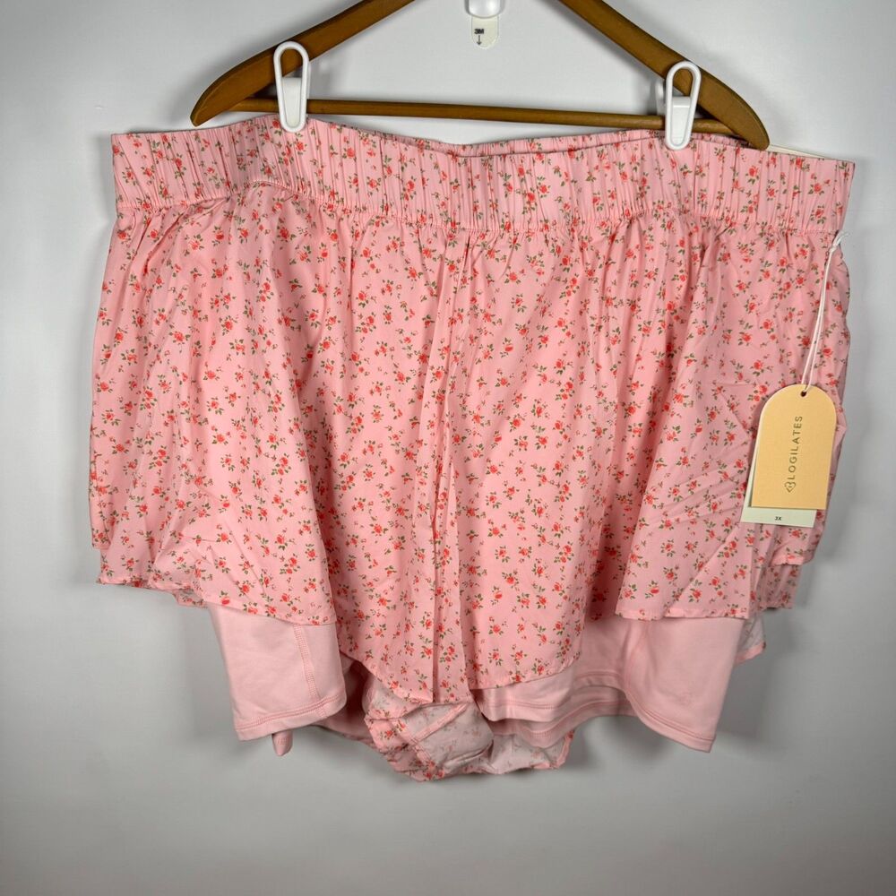 Blogilates Womens 3X Pink Floral Ruffle Short Active Workout Athleisure Sporty